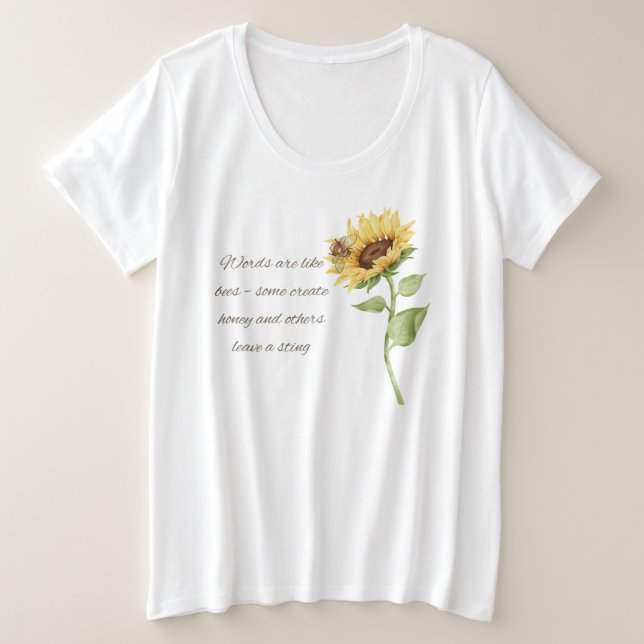 Worte sind wie Honig... Sonnenblumen und Biene. Große Größe T-Shirt (Design vorne)