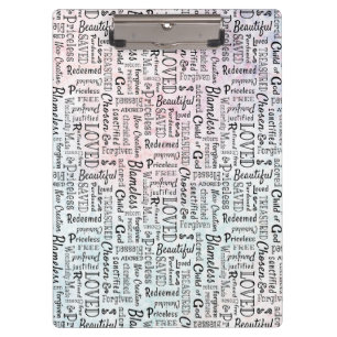 Wörter der Affirmation Word Art Klemmbrett