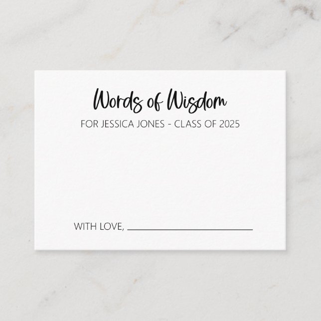 Wörter der Weisheitsratenkarte für den Abschluss Hinweiskarte (Vorderseite)