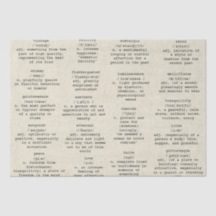 Wörter der Wörterbuchschrift Antiquitätenpapier Seidenpapier