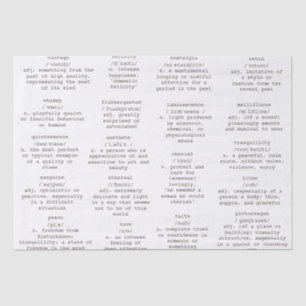 Wörter der Wörterbuchschrift Antiquitätenpapier Seidenpapier