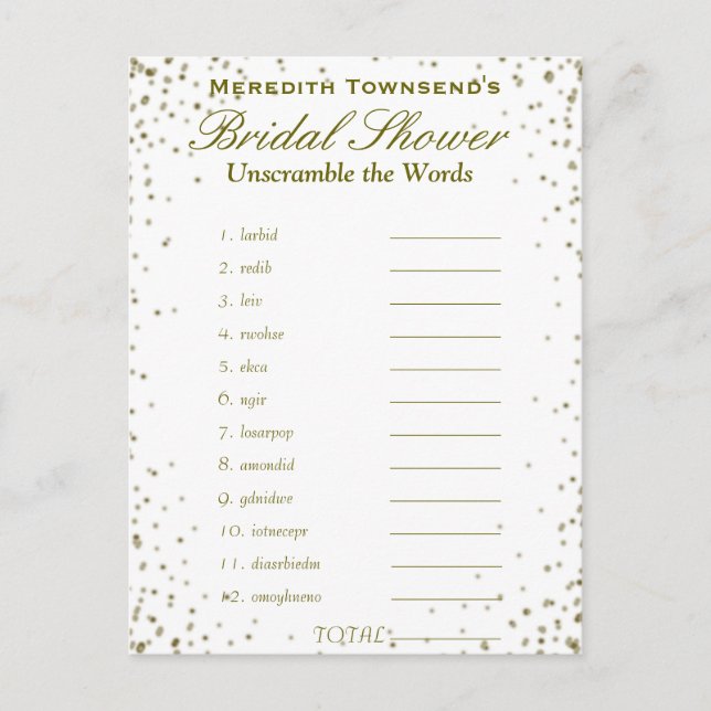 Wörter entschlüsseln | Gold Confetti Einladungspostkarte (Vorderseite)
