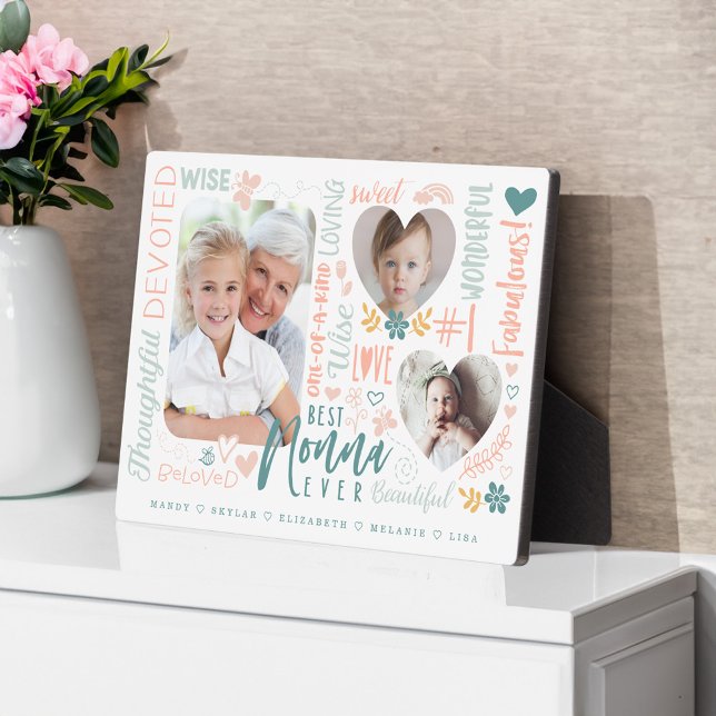 Wörter für die beste Nonna je Grandkids Foto Colla Fotoplatte (Words for Best Nonna Ever Grandkids Photo Collage Plaque)