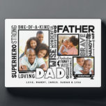 Wörter für Vater-Vatertag-Collage White Fotoplatte<br><div class="desc">Feiern Sie Ihren besonderen und wunderbaren Vater in Ihrem Leben mit unseren unvergesslichen und einzigartigen Worten für Papa, dem Tag der weißen Tafel des Vaters. Das Design bietet eine Collage verschiedener Vokabeln für Papa, kombiniert mit einem Drei-Foto-Layout, um Ihre eigenen Fotos zu zeigen. Weißer Hintergrund mit den Wörtern in lustiger...</div>
