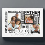 Wörter für Vater-Vatertag-Collage White Fotoplatte<br><div class="desc">Feiern Sie Ihren besonderen und wunderbaren Vater in Ihrem Leben mit unseren unvergesslichen und einzigartigen Worten für Papa, dem Tag der weißen Tafel des Vaters. Das Design bietet eine Collage verschiedener Vokabeln für Papa, kombiniert mit einem Drei-Foto-Layout, um Ihre eigenen Fotos zu zeigen. Weißer Hintergrund mit den Wörtern in lustiger...</div>