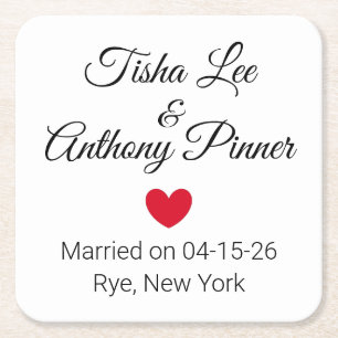 Wörter & Herz Hochzeitsempfang Rechteckiger Pappuntersetzer