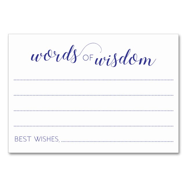Wörter von White Navy Blue Wedding Advice Cards Tischnummer (Vorderseite)