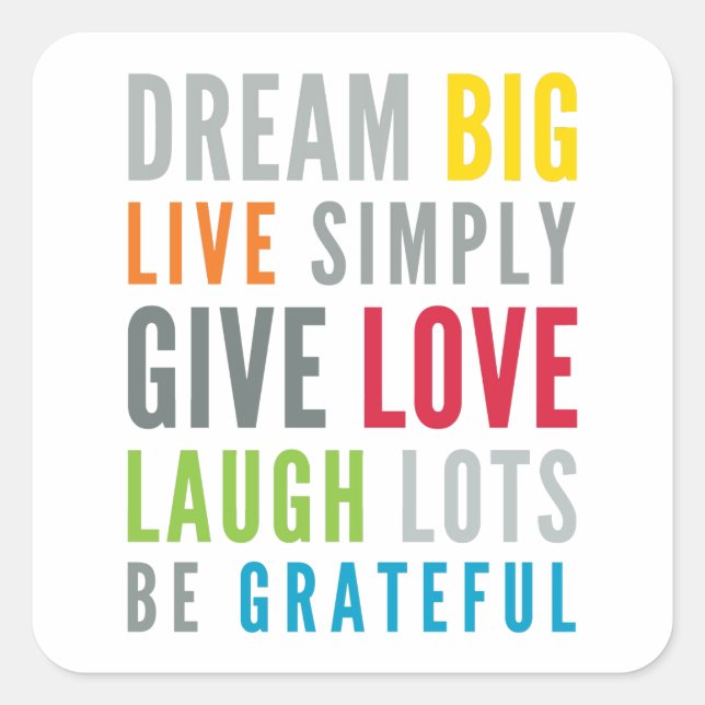 WÖRTER ZUM LEBEN DURCH modernes motivierend Mantra Quadratischer Aufkleber (Vorderseite)