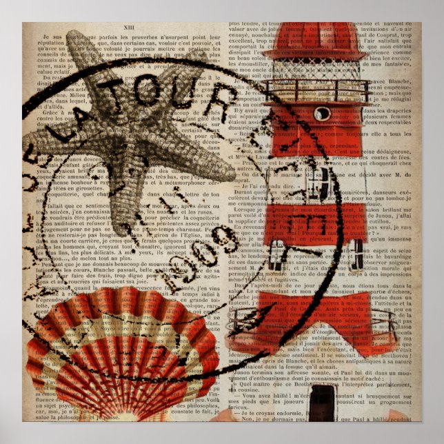 Wörterbuch druckt Art Seashell Leuchtturm Poster (Vorne)