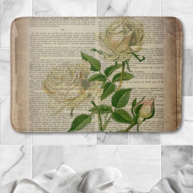 Wörterbuch Französisch Land botanisch-weiße Rose Badematte (dictionary french country botanical white rose bath mat)