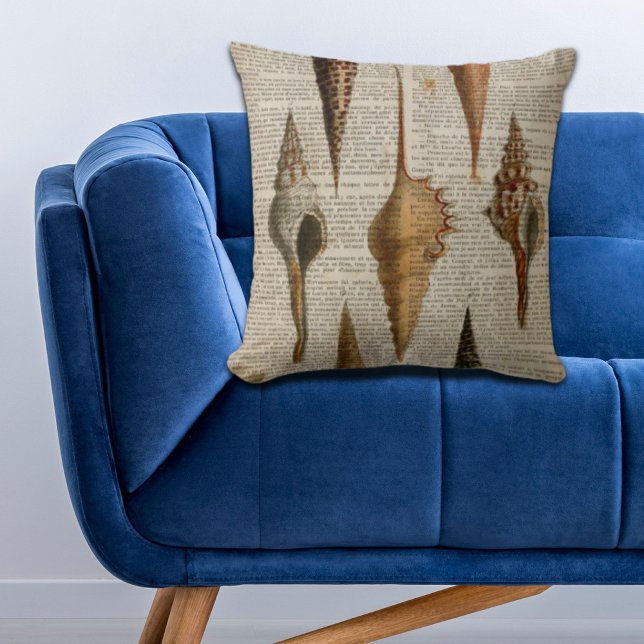 Wörterbuchausdruck Französisch botanische Strandse Kissen (dictionary print french botanical beach seashells throw pillow)