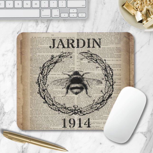 Wörterbuchausdruck Französisch Land Vintag Biene Mousepad (dictionary print french country vintage bee mouse pad)