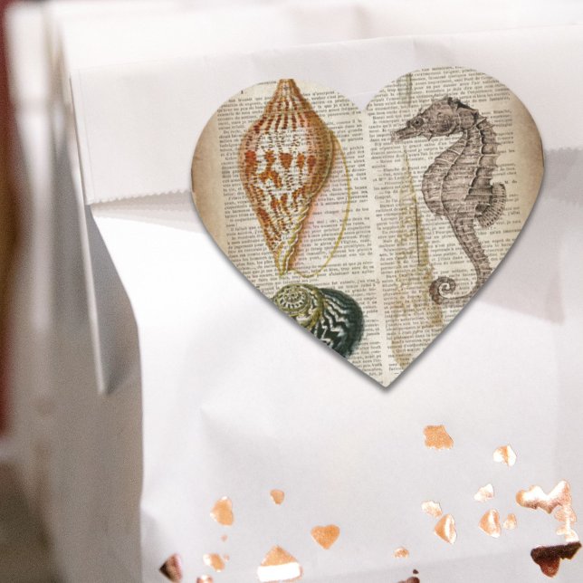 Wörterbuchausdruck Französisch Land Vintage Musche Herz-Aufkleber (dictionary print french country vintage seashell heart sticker)