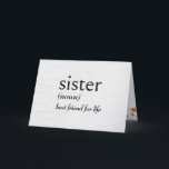 Wörterbuchdefinition für SISTER zum Geburtstag Karte<br><div class="desc">Definition von SISTER in schwarzem Text auf weißem Holzhintergrund für Sisters Geburtstag. Inside text kann geändert werden.</div>