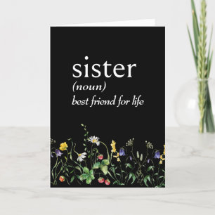 Wörterbuchdefinition von SISTER mit Wildblumen Karte