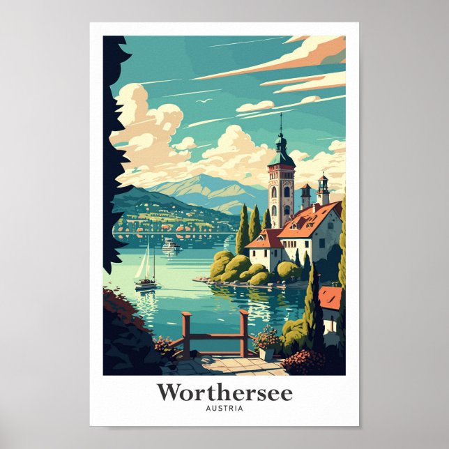 Worthersee Austria Travel Vintag Illustration Poster (Vorne)