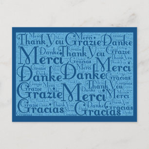 Wortkunst: Danke in mehreren Sprachen - Aqua Blau Postkarte