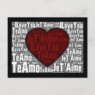 Wortkunst: "Ich liebe dich" 3 Sprachen - Rotes Her Postkarte