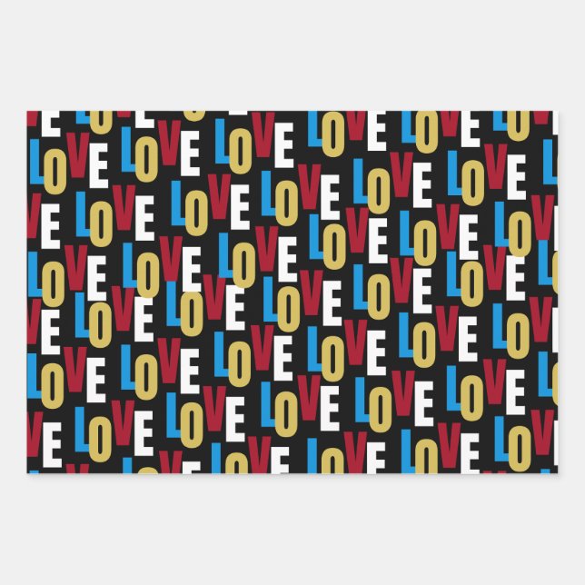 Wortmuster der Liebe Geschenkpapier Set (Vorderseite)