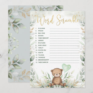 Wortverdrehung Teddybär Grünzeug Babyparty-Spiel Einladung