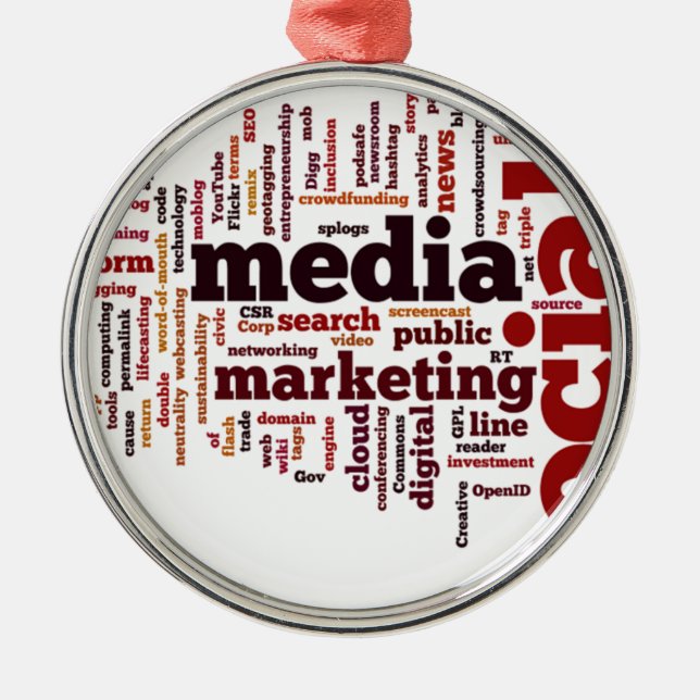 Wortwolke Sozialmedium-Text Silbernes Ornament (Vorne)