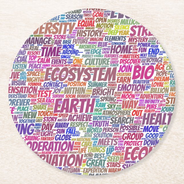 Wortwolke Text Modell Biodiversität Runder Pappuntersetzer (Vorderseite)