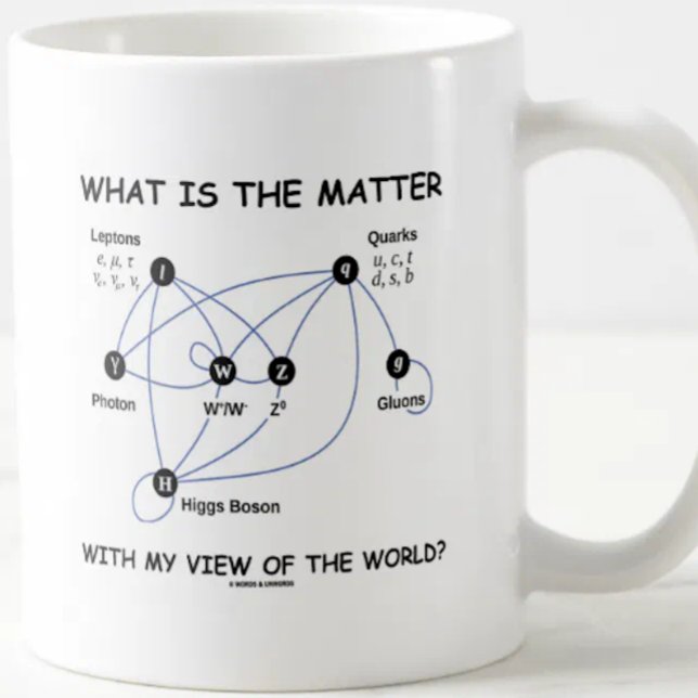 Worum geht es in meiner Sicht auf die Welt? Zweifarbige Tasse (Particle physicists & anyone into quantum mechanics will enjoy this Higgs field diagram query mug)