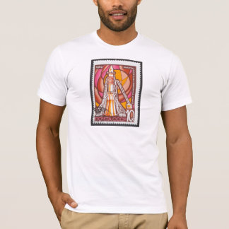 Wostok-Raumfahrzeug auf Launchpad UDSSR-Briefmarke T-Shirt