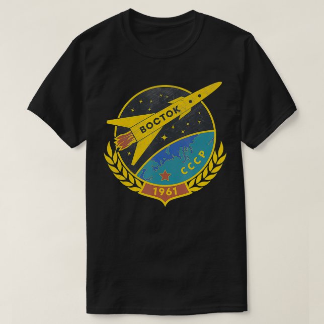 Wostok Sputnik UdSSR Weltraumpropaganda der sowjet T-Shirt (Design vorne)