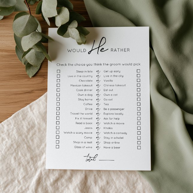 Would He Rather editable Wedding game Card Einladung (Would He Rather editable Wedding game)