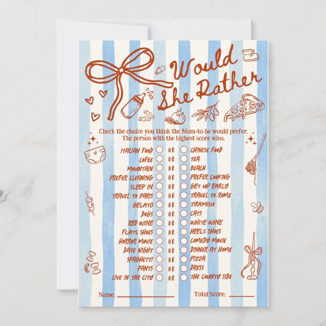 Would She Rather Baby Shower Game in Blue (Vorderseite)