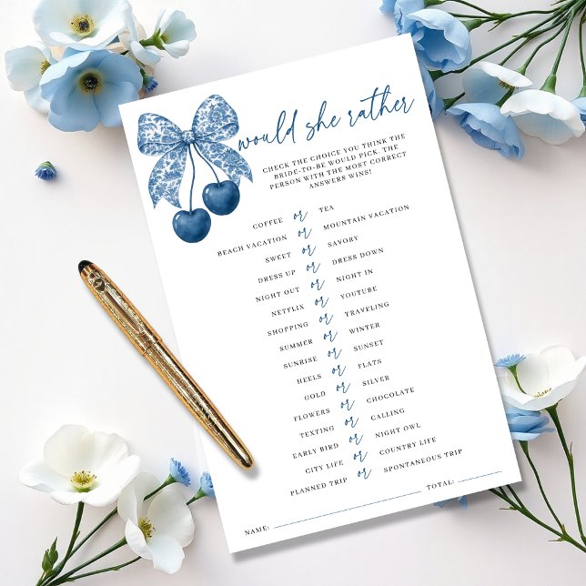 Would she rather Blue Bow Bridal Shower Game (Von Creator hochgeladen)