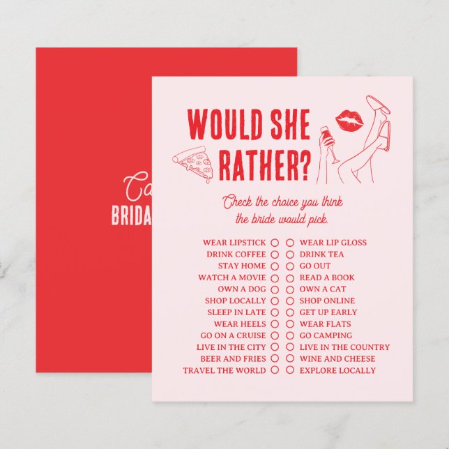 Would She Rather Bridal Shower Game Girl Gone Mild (Vorne/Hinten)