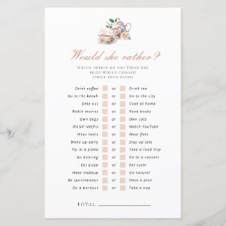 Would She Rather Tea Party Bridal Shower Game