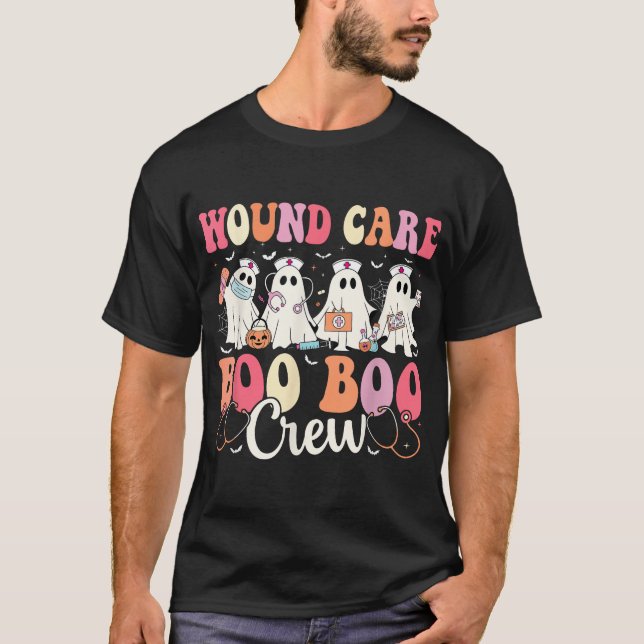 Wound Care Nurse Boo Crew Ghost Halloween T-Shirt (Vorderseite)