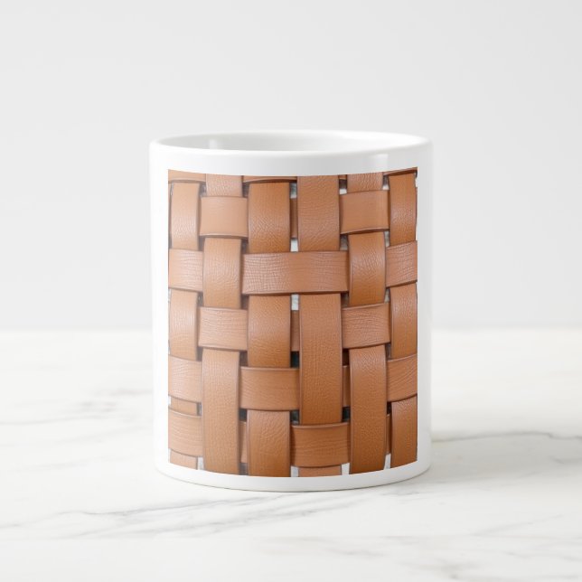 Woven Basketweave Leather Artisan Geometric Textur Jumbo-Tasse (Vorderseite)