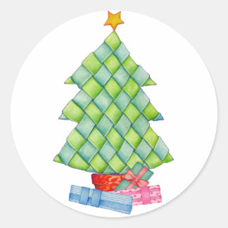 Woven Christmas Tree Runder Aufkleber