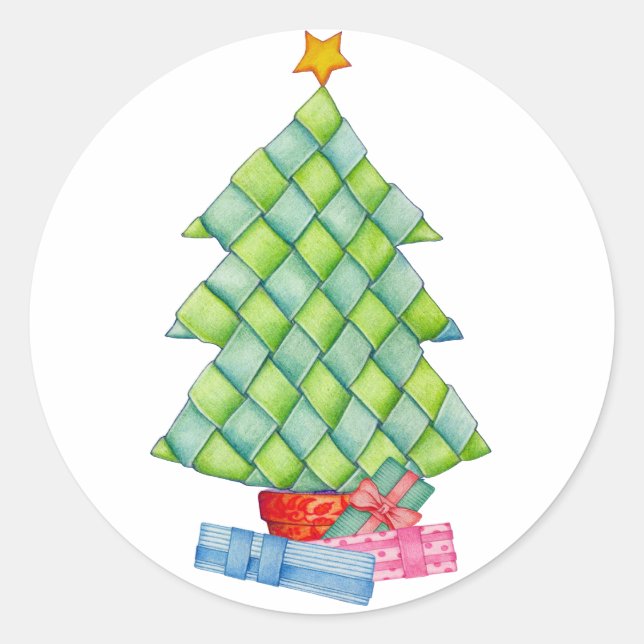Woven Christmas Tree Runder Aufkleber (Vorderseite)