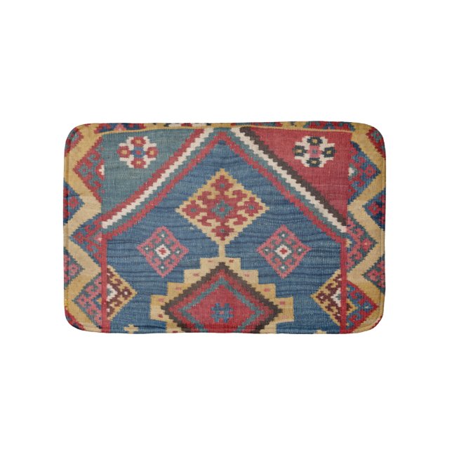 Woven Kilim Royal Blue Yellow Classic  Badematte (Vorderseite)
