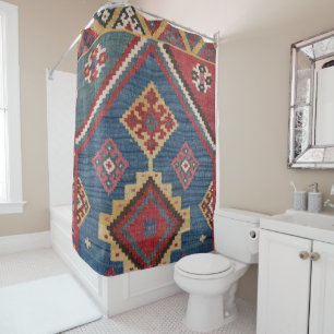 Woven Kilim Royal Blue Yellow Classic Duschvorhang
