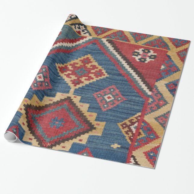 Woven Kilim Royal Blue Yellow Classic  Geschenkpapier (Ungerollt)