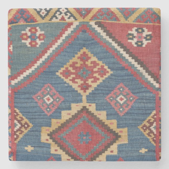 Woven Kilim Royal Blue Yellow Classic  Steinuntersetzer (Vorderseite)
