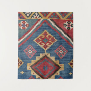 Woven Kilim Royal Blue Yellow Classic  Wandteppich