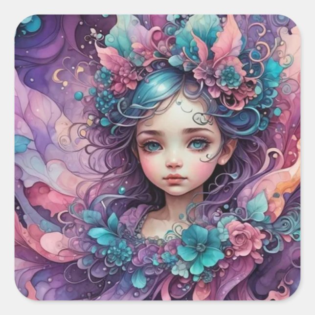 ~ WOW! Fairy Pink Blue Lavender ~ Quadratischer Aufkleber (Vorderseite)