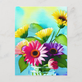 Wow-Faktor. Vase und Blume. Lebhafte Farben Postkarte