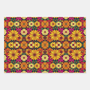 Wow! Farbige und helle Blumenelemente. Geschenkpapier Set