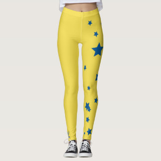 Wow! Gelber und blauer Stern-Down-Syndrom Leggings