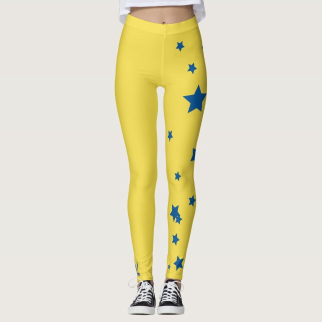 Wow! Gelber und blauer Stern-Down-Syndrom Leggings (Vorderseite)