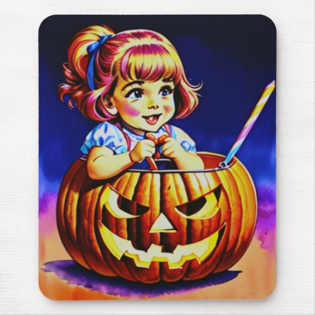 ~WOW! HALLOWEEN Retro Trick oder Treat ~ Mousepad (Vorne)