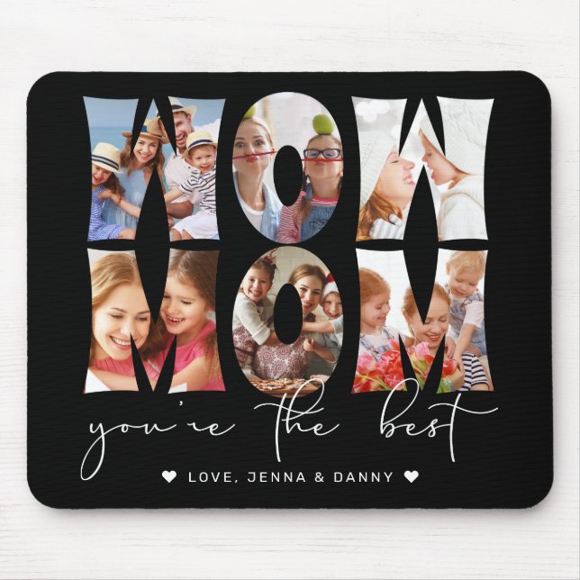 Wow Mama Zitat Modernes Schwarzes 6 FotoCollage Mousepad (Vorne)